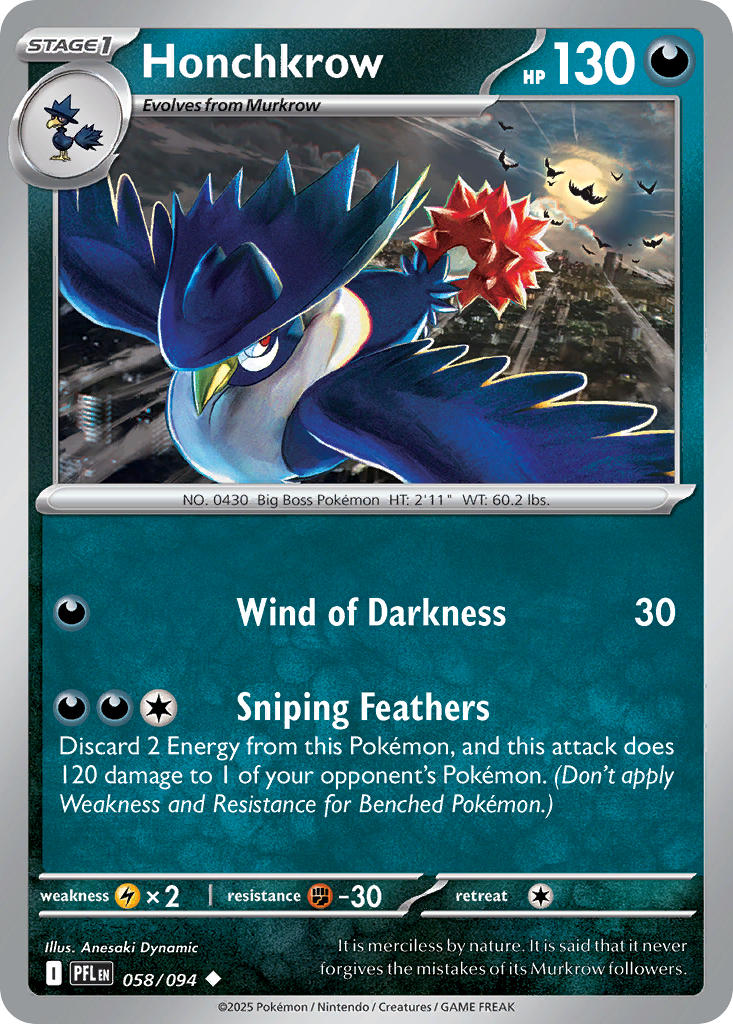 Honchkrow 058/094 Uncommon Phantasmal Flames Pokémon card