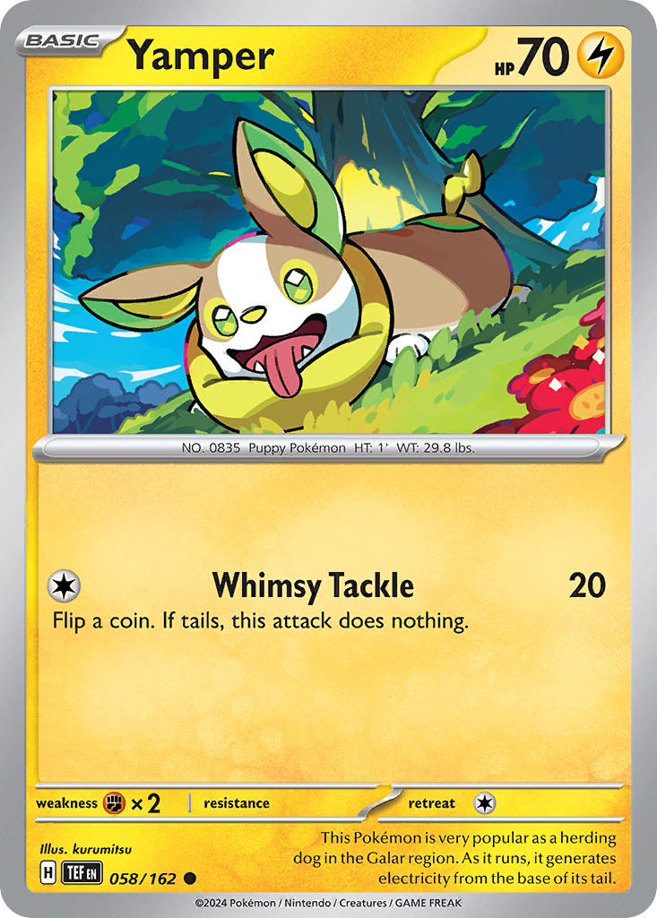 Yamper 058/162 Common Temporal Forces Pokémon card