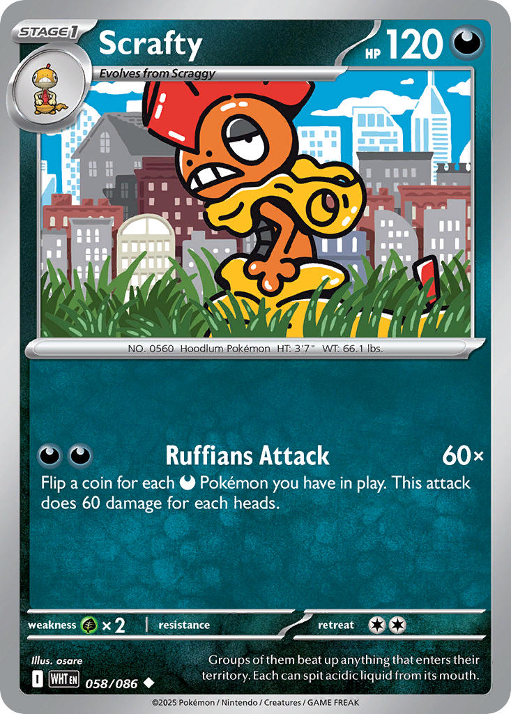 Scrafty 058/086 Uncommon White Flare Pokémon card