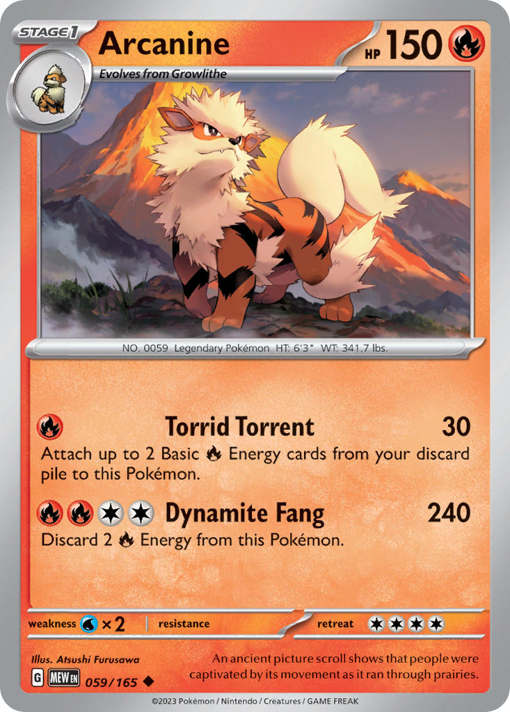 Arcanine 059/165 Rare 151 Pokémon card