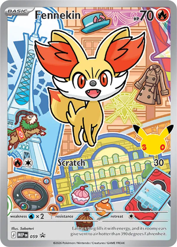 Fennekin 059/MEP Promo Mega Evolution Promo Pokémon card illustrated by Saboteri