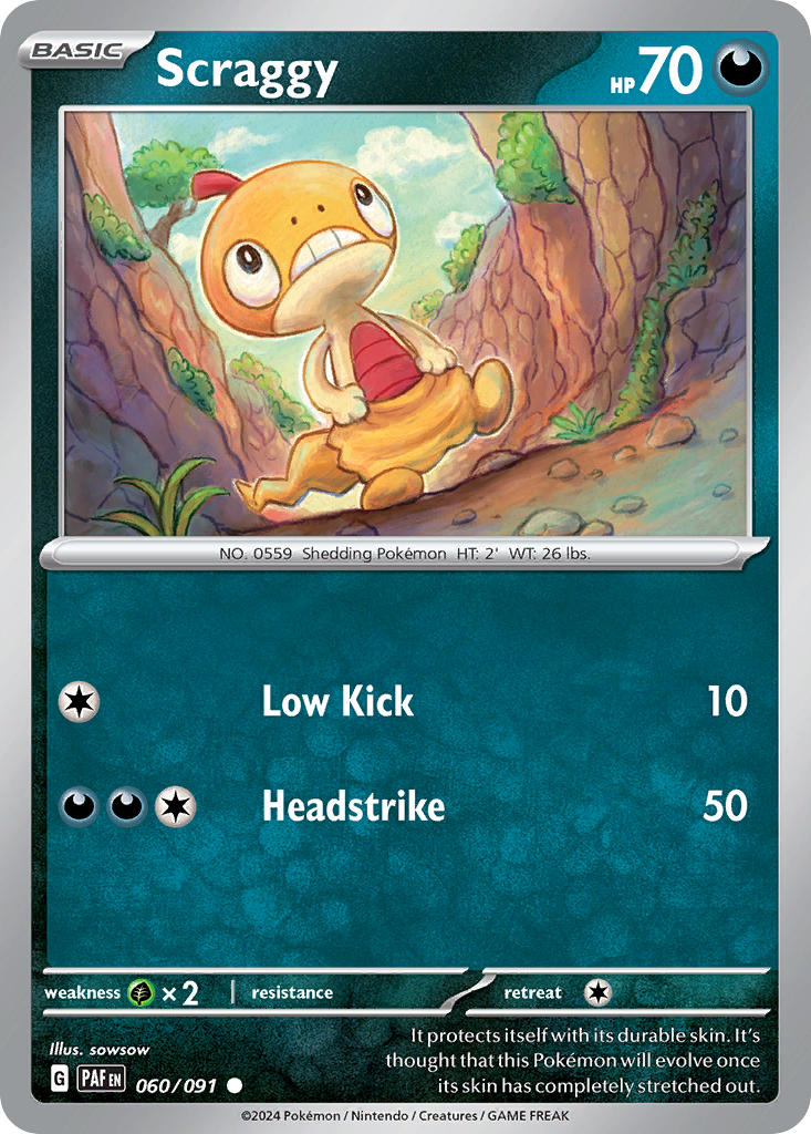 Scraggy 060/091 Common Paldean Fates Pokémon card