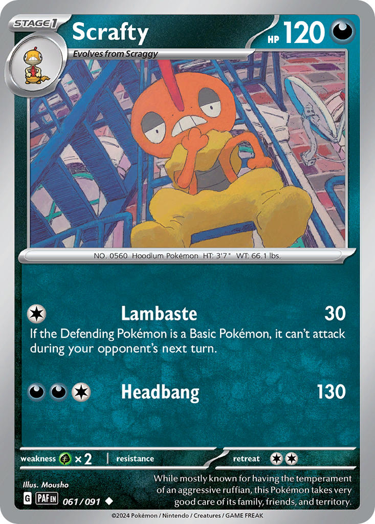 Scrafty 061/091 Uncommon Paldean Fates Pokémon card