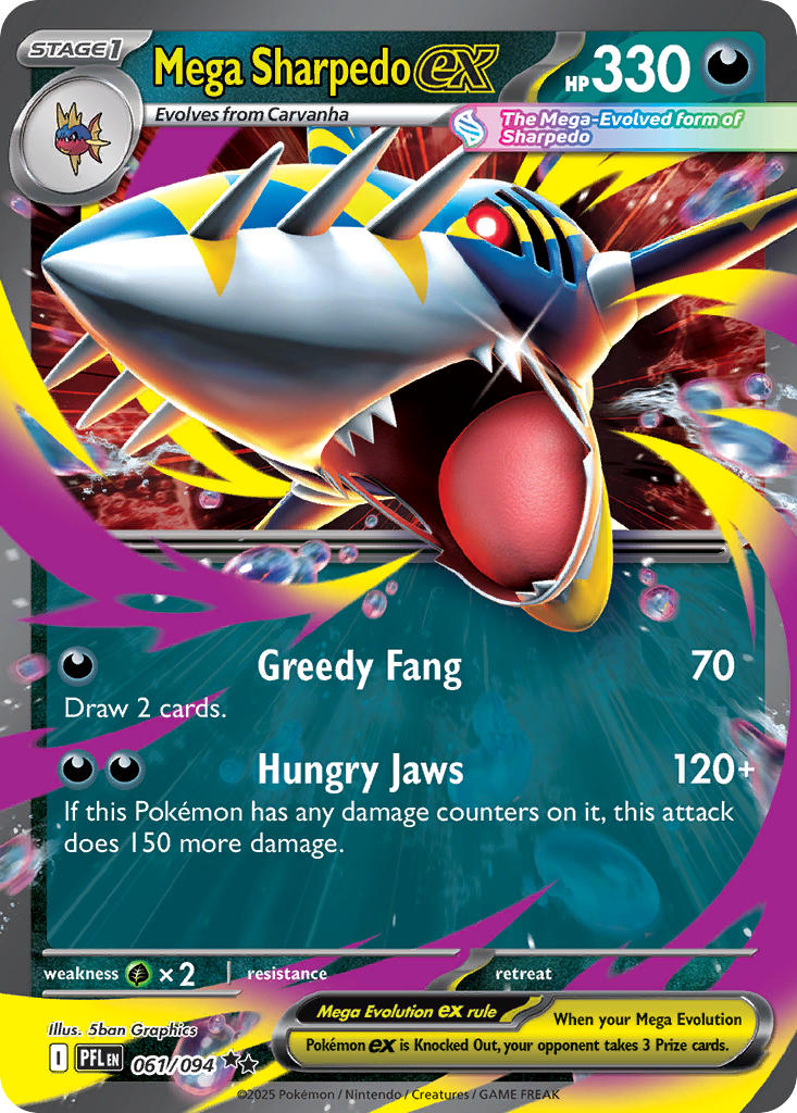 Mega Sharpedo EX 061/094 Double Rare Phantasmal Flames Pokémon card