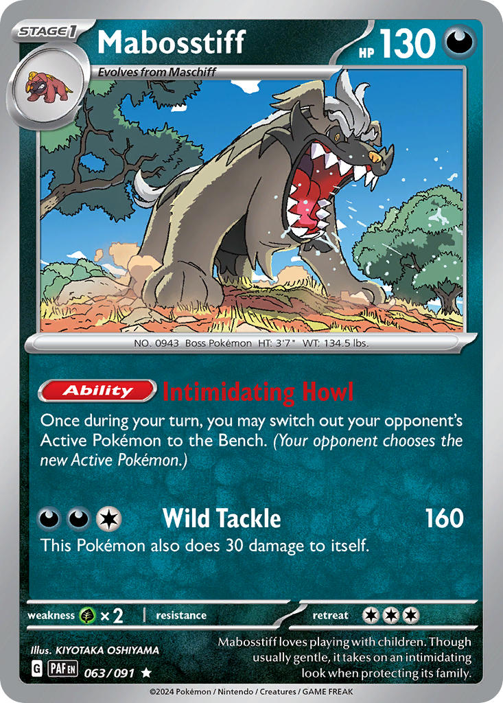 Mabosstiff 063/091 Rare Paldean Fates Pokémon card