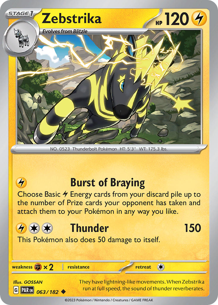 Zebstrika 063/182 Uncommon Paradox Rift Pokémon card