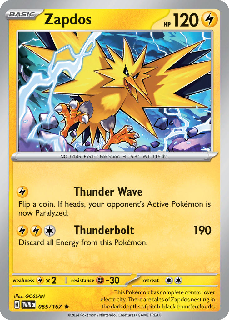 Zapdos 065/167 Rare Twilight Masquerade Pokémon card