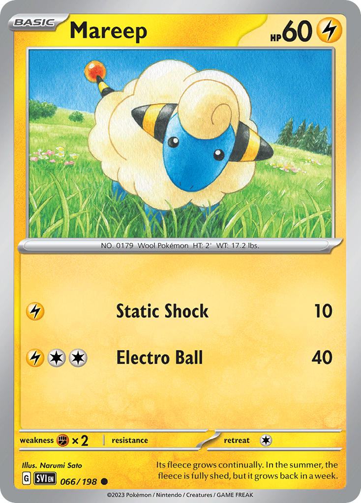 Mareep 066/198 Common Scarlet & Violet Pokémon card
