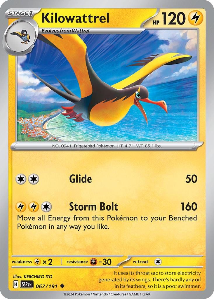 Kilowattrel 067/191 Common Surging Sparks Pokémon card