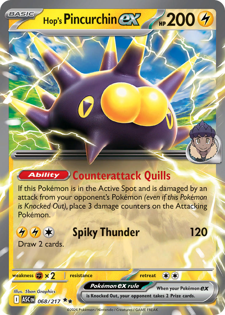 Hop's Pincurchin EX 068/217 Double Rare Ascended Heroes Pokémon card