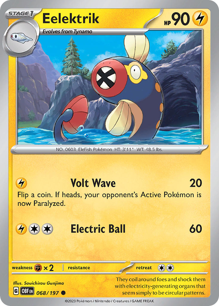 Eelektrik 068/197 Common Obsidian Flames Pokémon card