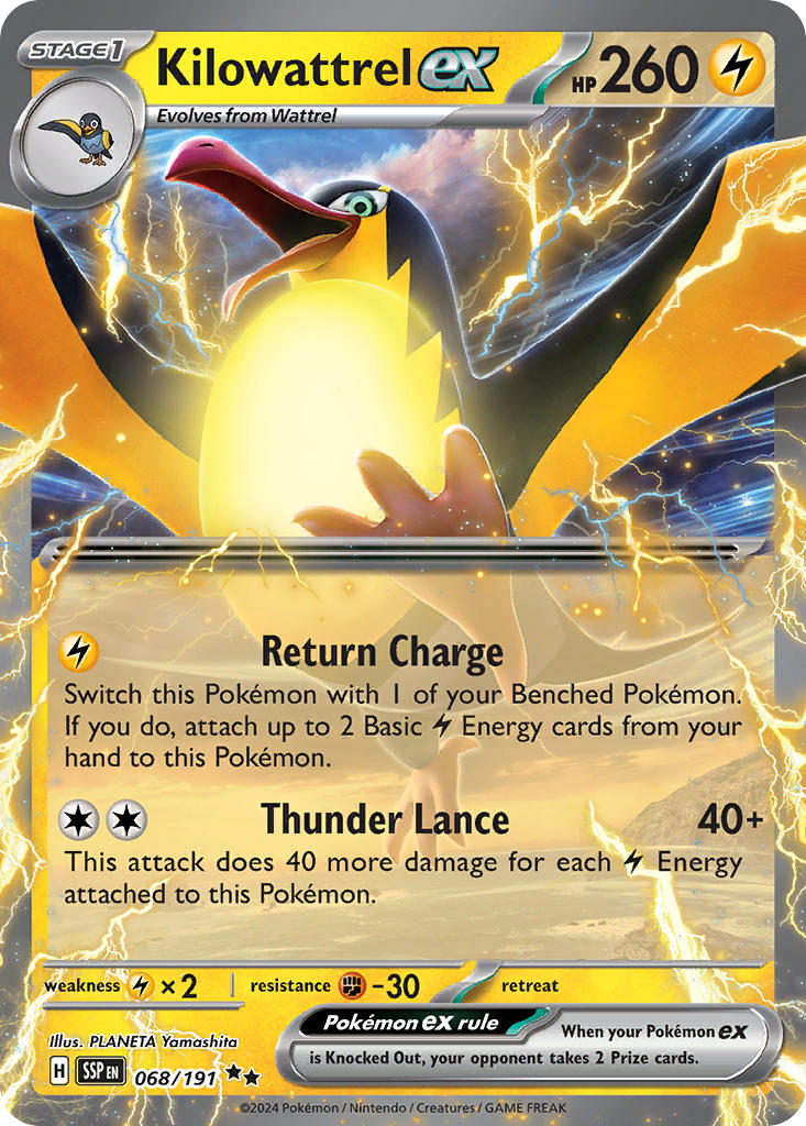 Kilowattrel EX 068/191 Double Rare Surging Sparks Pokémon card