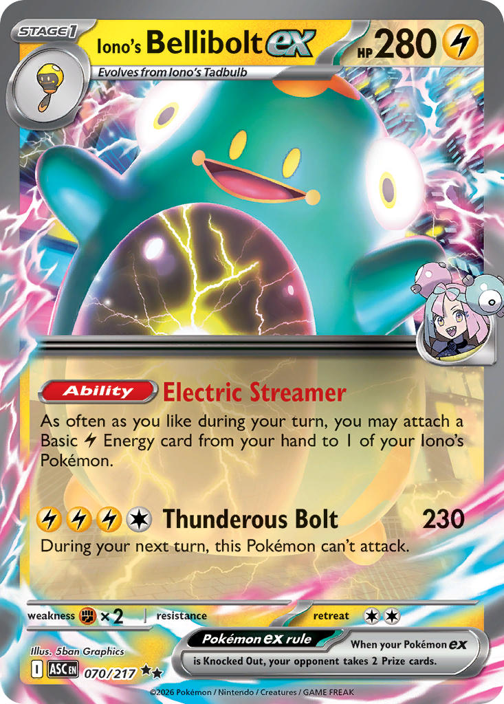 Iono's Bellibolt EX 070/217 Double Rare Ascended Heroes Pokémon card