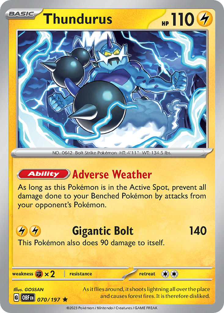 Thundurus 070/197 Rare Obsidian Flames Pokémon card