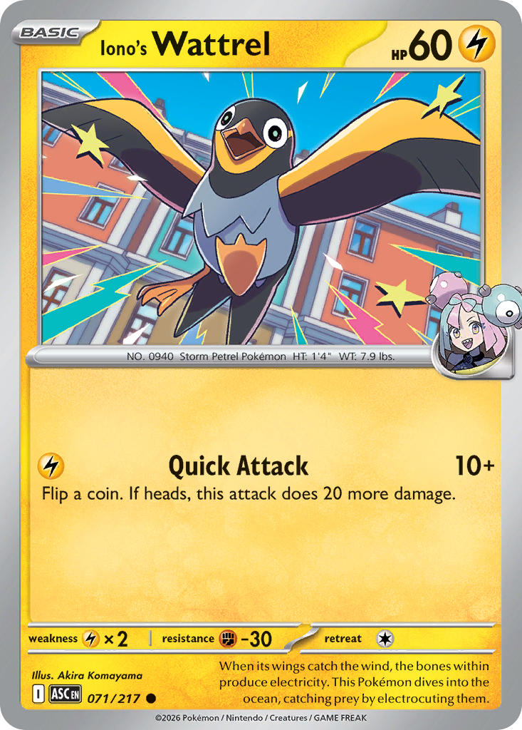 Iono's Wattrel 071/217 Common Ascended Heroes Pokémon card