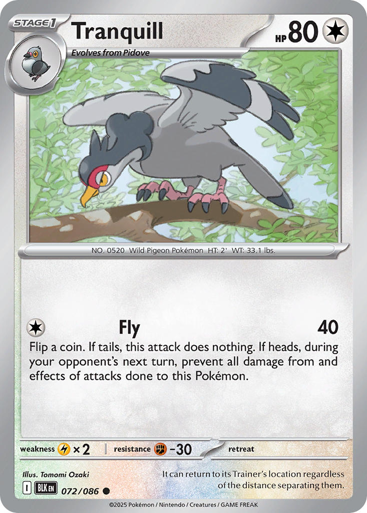 Tranquill 072/086 Uncommon Black Bolt Pokémon card