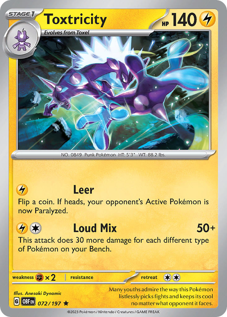 Toxtricity 072/197 Rare Obsidian Flames Pokémon card