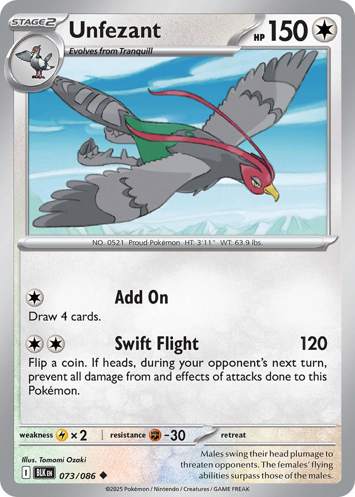 Unfezant 073/086 Uncommon Black Bolt Pokémon card