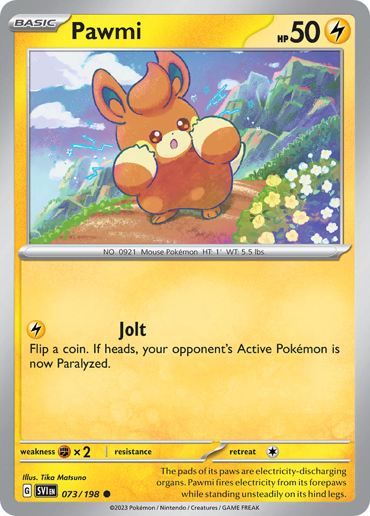Pawmi 073/198 Common Scarlet & Violet Pokémon card