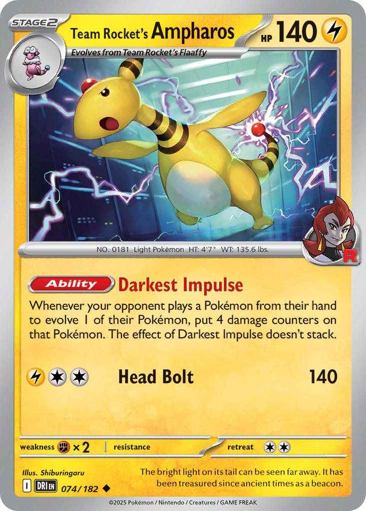 Team Rocket's Ampharos 074/182 Rare Destined Rivals Pokémon card