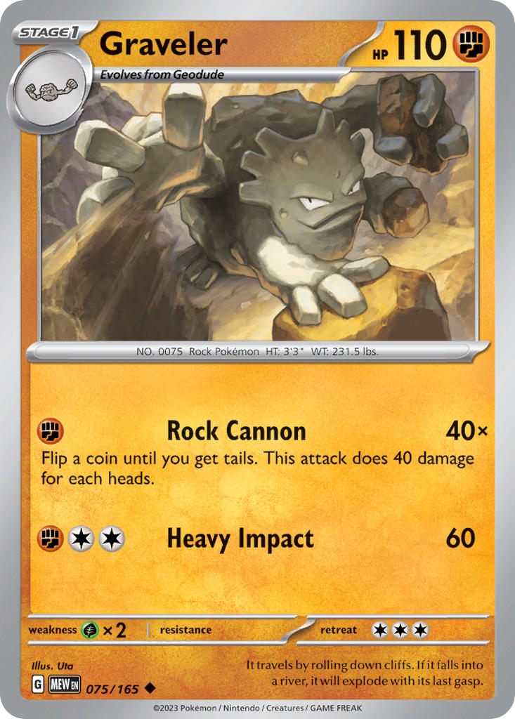 Graveler 075/165 Uncommon 151 Pokémon card
