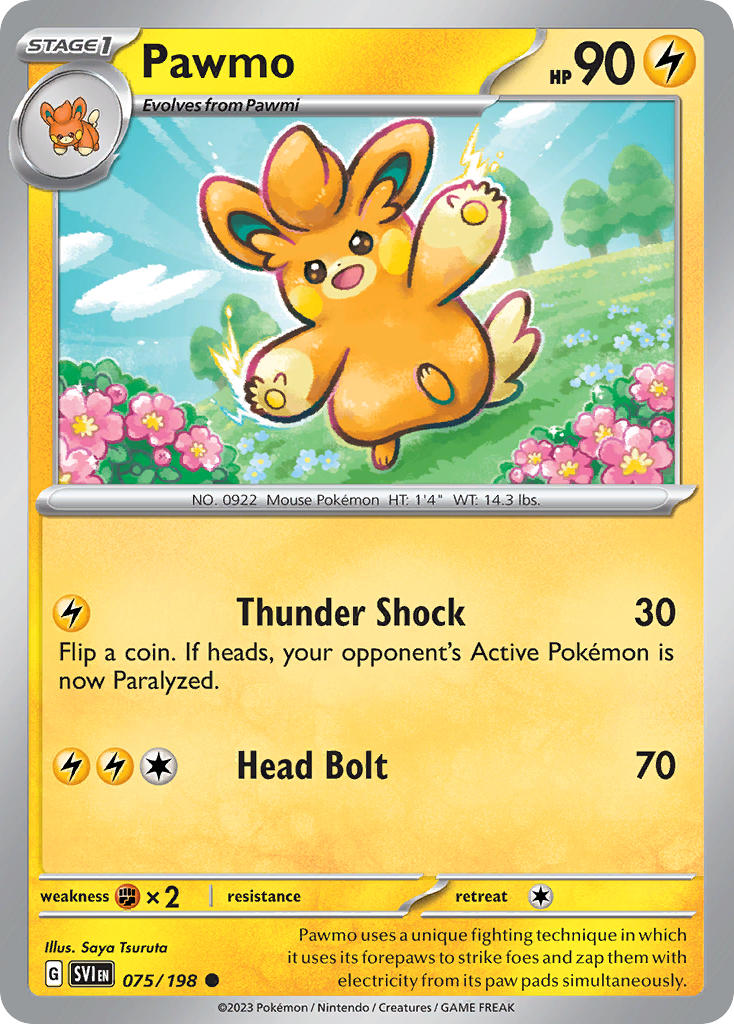 Pawmo 075/198 Common Scarlet & Violet Pokémon card