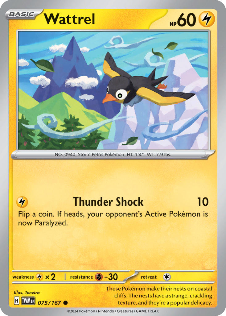 Wattrel 075/167 Common Twilight Masquerade Pokémon card