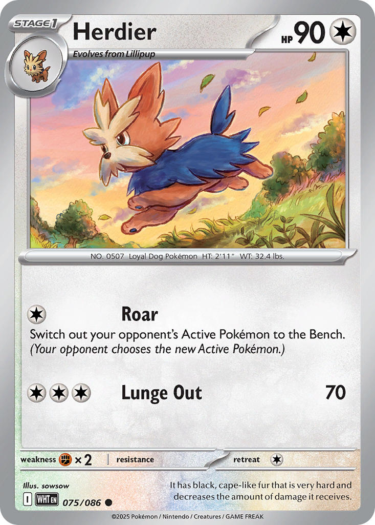 Herdier 075/086 Uncommon White Flare Pokémon card