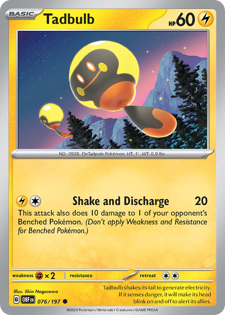 Tadbulb 076/197 Common Obsidian Flames Pokémon card