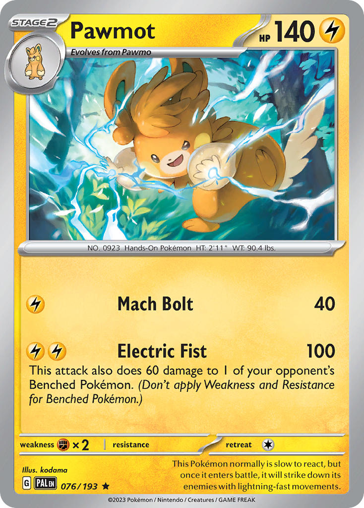 Pawmot 076/193 Rare Paldea Evolved Pokémon card