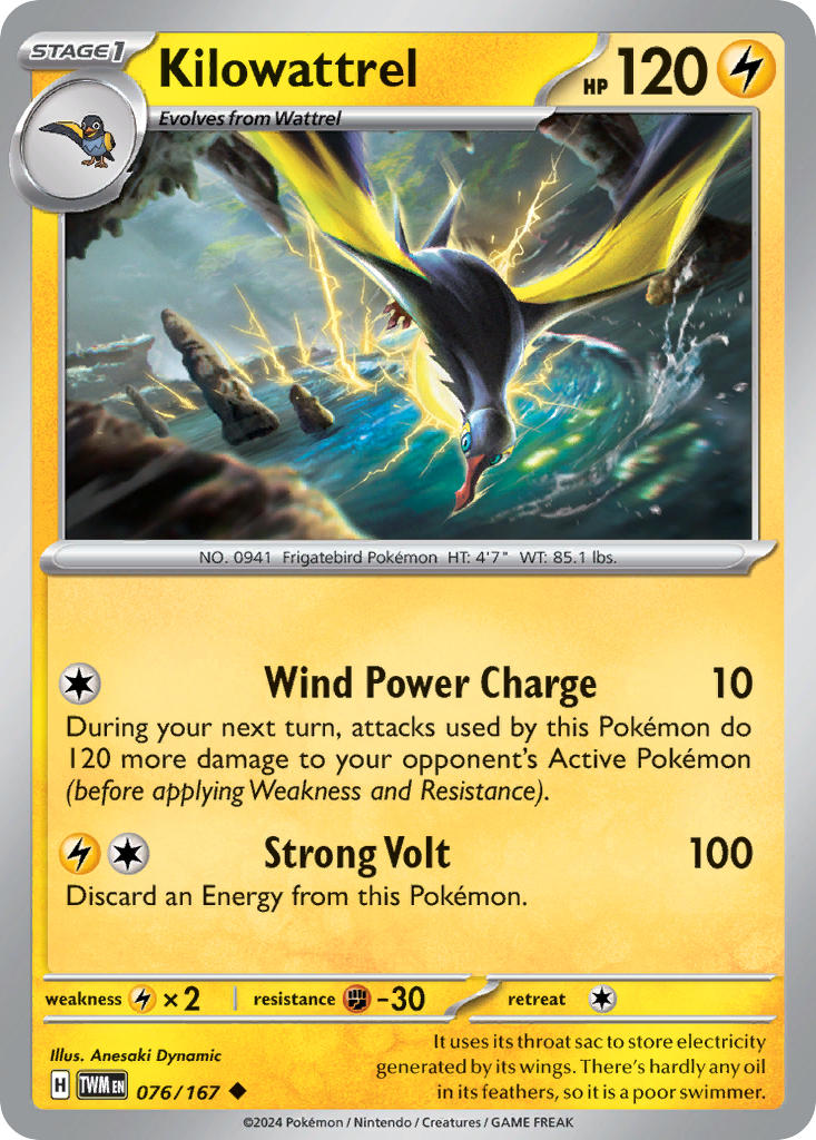 Kilowattrel 076/167 Rare Twilight Masquerade Pokémon card