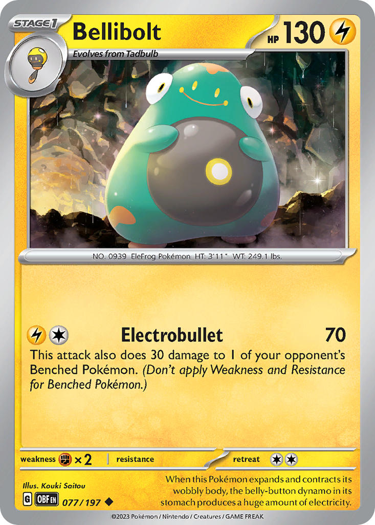 Bellibolt 077/197 Uncommon Obsidian Flames Pokémon card