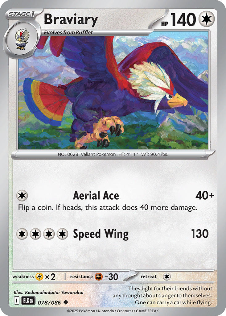 Braviary 078/086 Uncommon Black Bolt Pokémon card