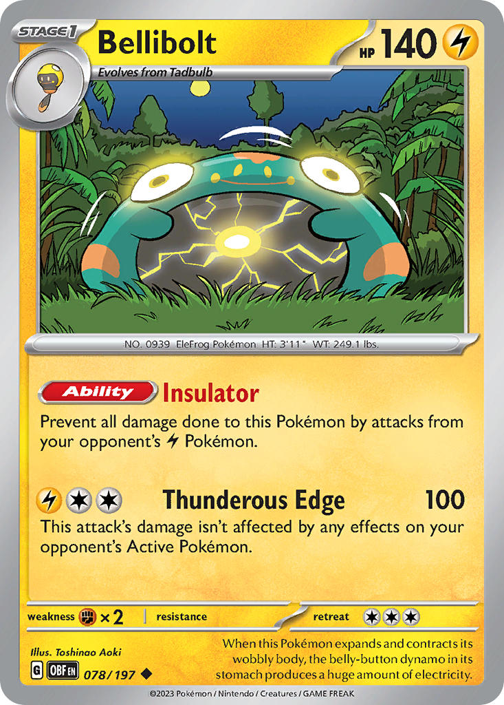 Bellibolt 078/197 Uncommon Obsidian Flames Pokémon card