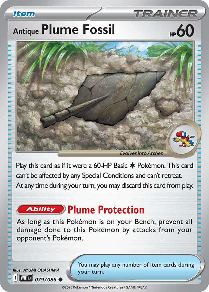 Antique Plume Fossil 079/086 Uncommon White Flare Pokémon card