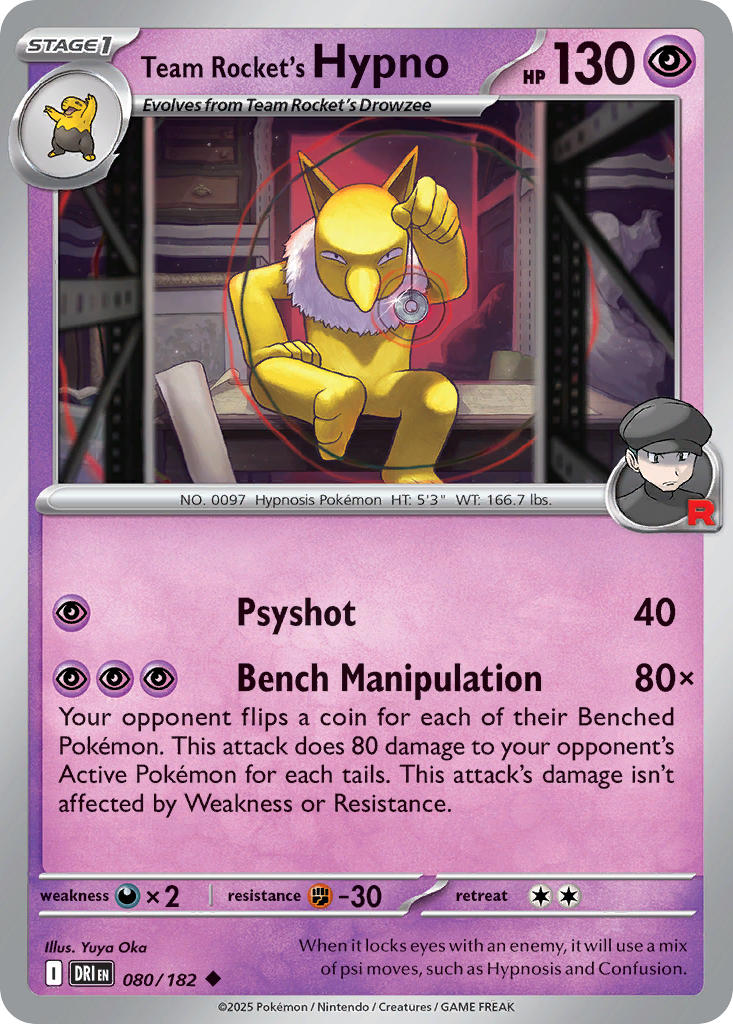 Team Rocket's Hypno 080/182 Rare Destined Rivals Pokémon card