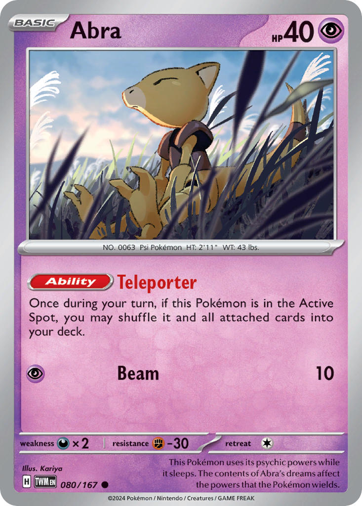 Abra 080/167 Common Twilight Masquerade Pokémon card