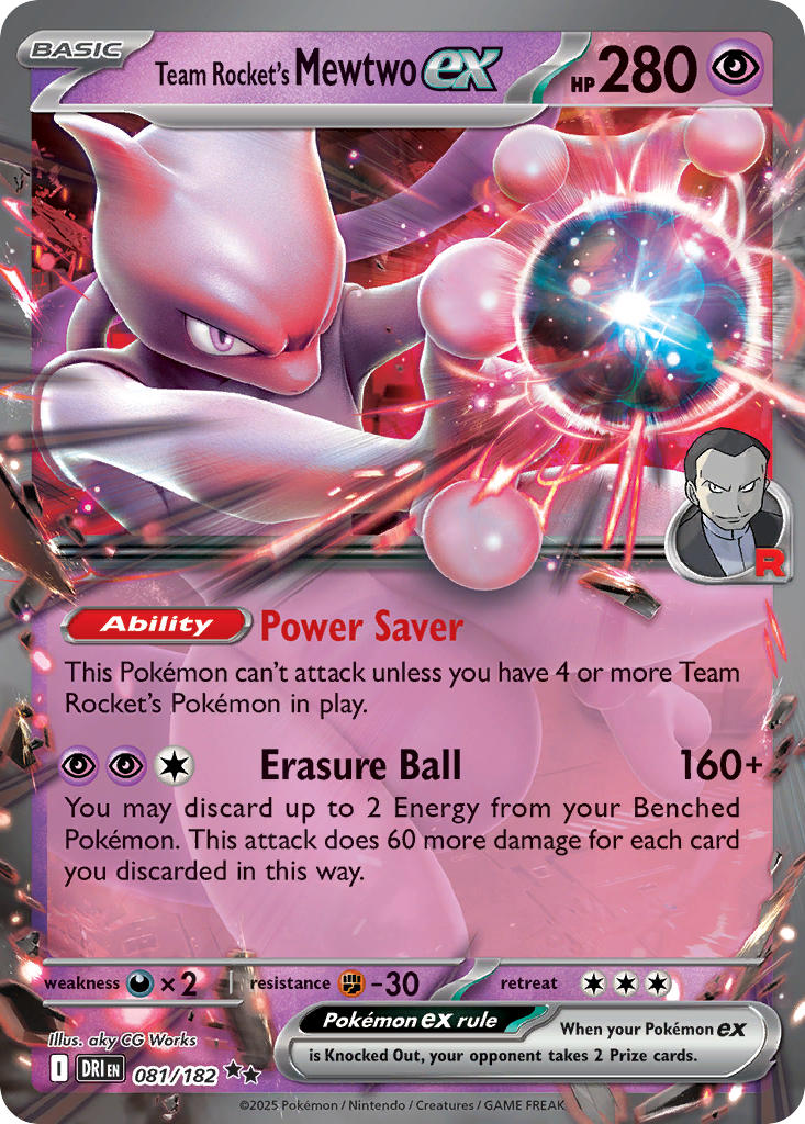 Team Rocket's Mewtwo EX 081/182 Double Rare Destined Rivals Pokémon card