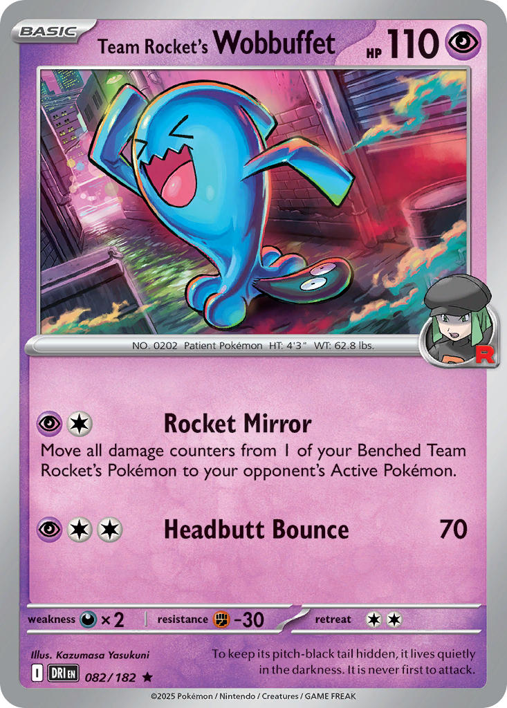 Team Rocket's Wobbuffet 082/182 Common Destined Rivals Pokémon card