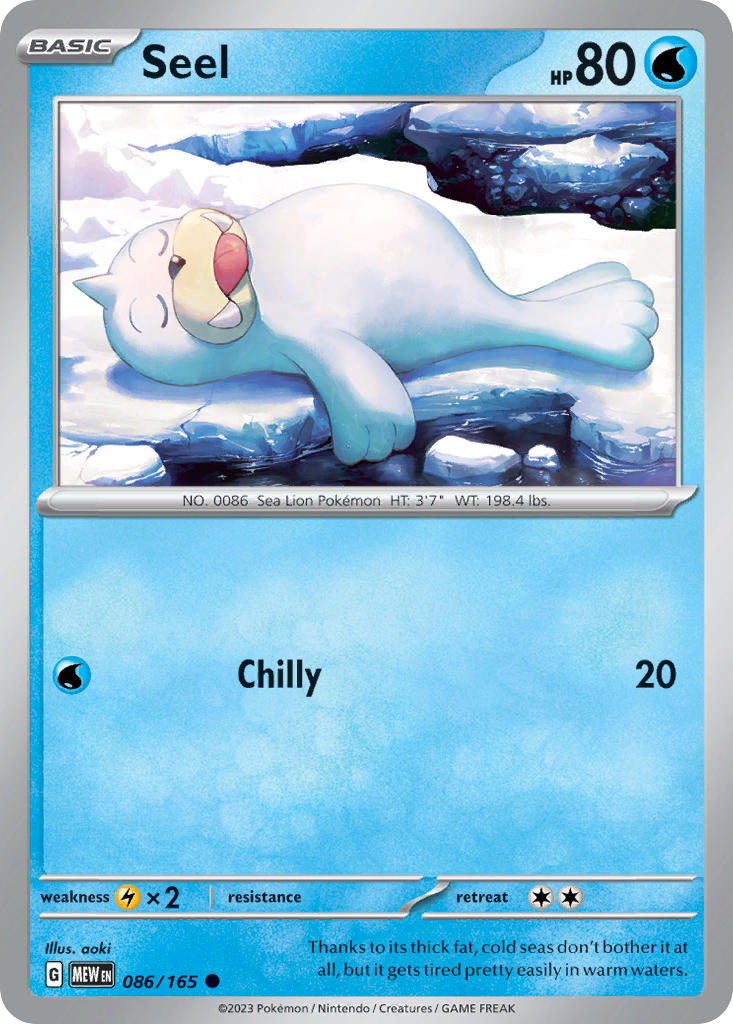 Seel 086/165 Common 151 Pokémon card