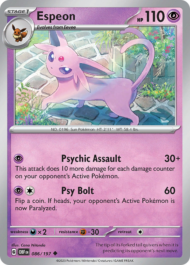 Espeon 086/197 Uncommon Obsidian Flames Pokémon card