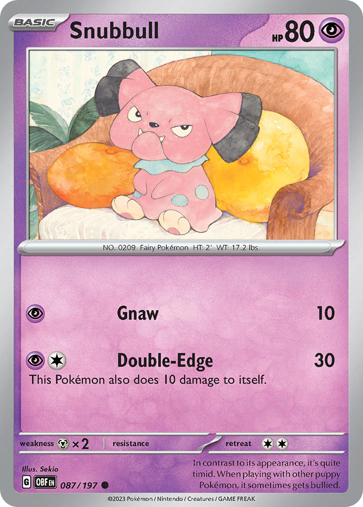Snubbull 087/197 Common Obsidian Flames Pokémon card