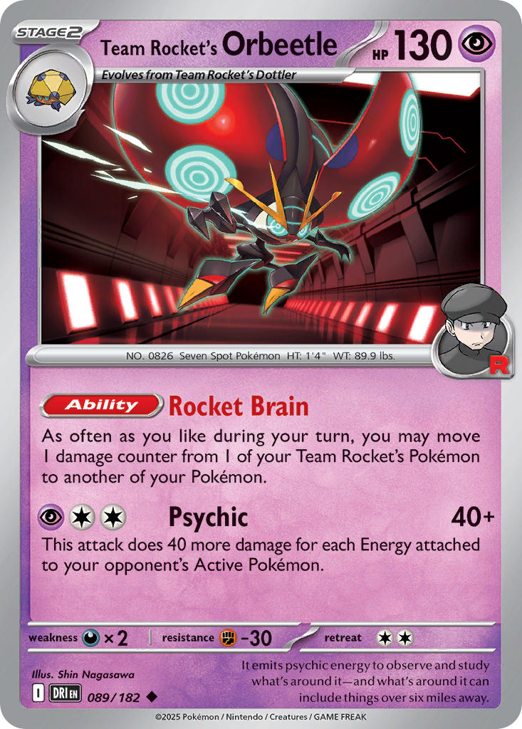 Team Rocket's Orbeetle 089/182 Rare Destined Rivals Pokémon card