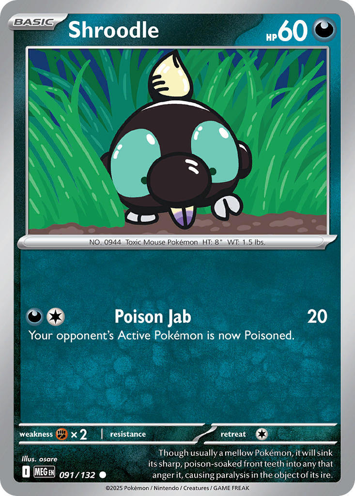 Shroodle 091/132 Common Mega Evolution Pokémon card