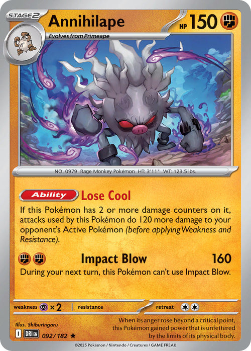 Annihilape 092/182 Rare Destined Rivals Pokémon card
