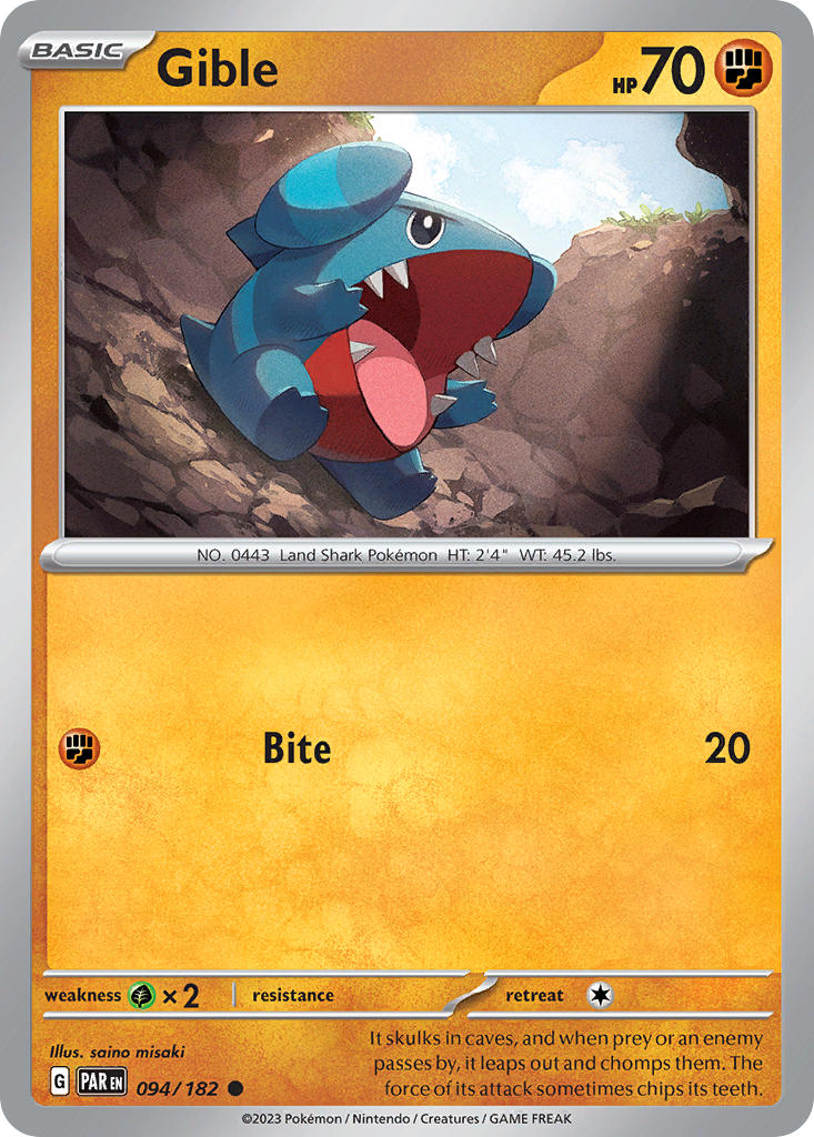 Gible 094/182 Common Paradox Rift Pokémon card