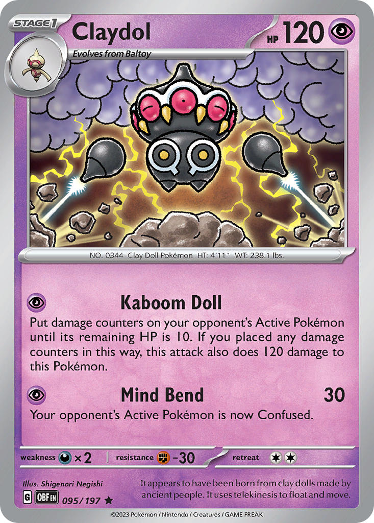 Claydol 095/197 Rare Obsidian Flames Pokémon card