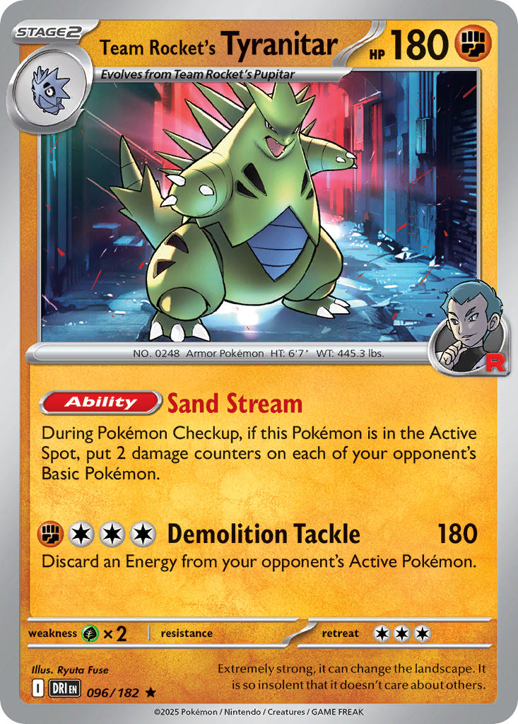 Team Rocket's Tyranitar 096/182 Rare Destined Rivals Pokémon card