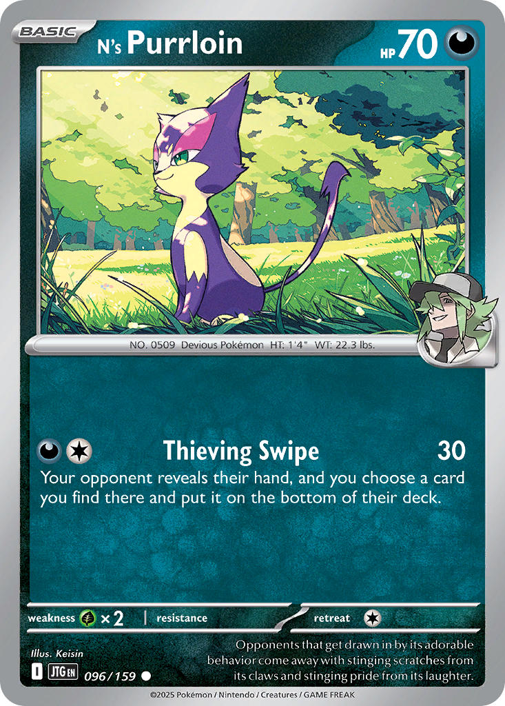 N's Purrloin 096/159 Common Journey Together Pokémon card