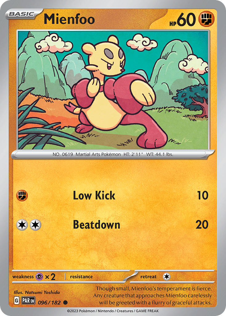 Mienfoo 096/182 Common Paradox Rift Pokémon card